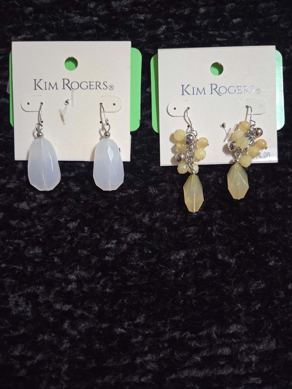 Kim Rogers White Opalescent and Pale Yellow Beaded Drop Earring Set